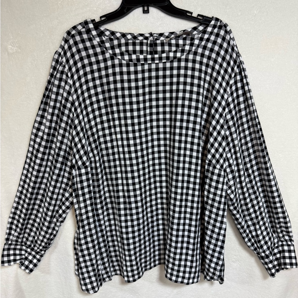 Loft Women’s Check/Plaid Gingham Blouse Plus 24 - Black/White Long Sleeve -Rayon